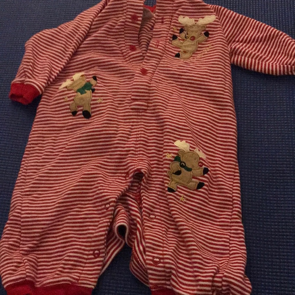 CHRISTMAS SNAP 100% COTTON SWING OUT REINDEER RED WHITE STRIPE 9M BABY APPLIQUÉ